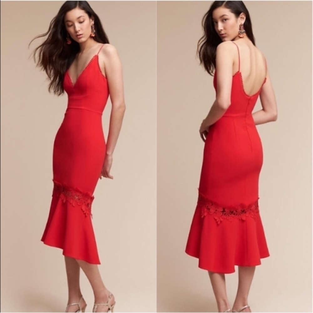 NICHOLAS BHLDN Amina Midi Dress Flounce Poppy Red 4